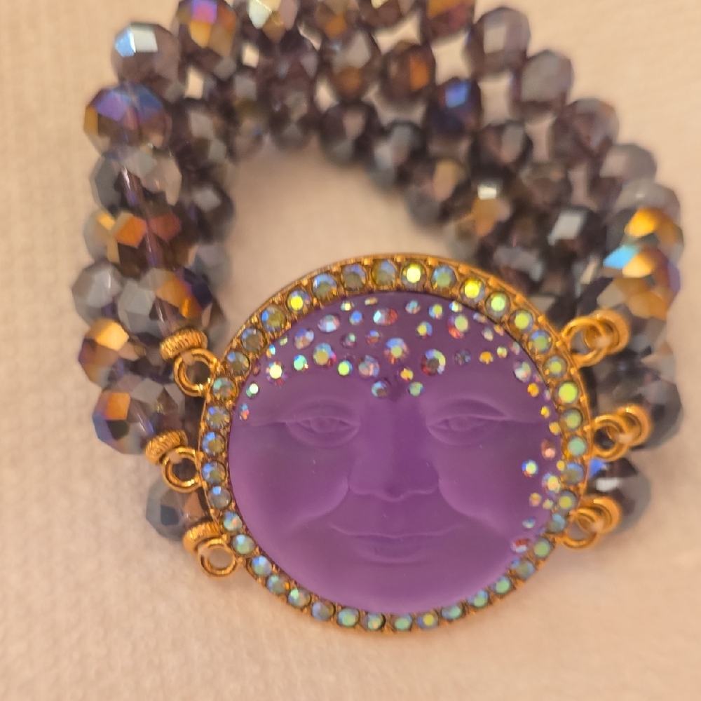 Purple and Gold Moon Face Crystal Bracelet